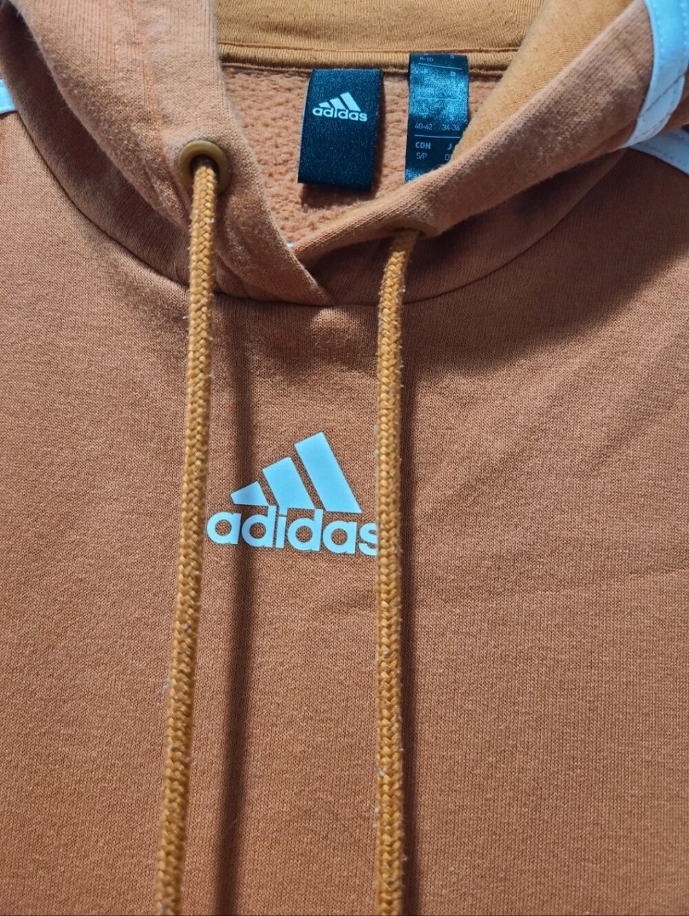 Adidas Orange white cropped fleece Sweatshirt hoodie Small - Picture 3 of 6